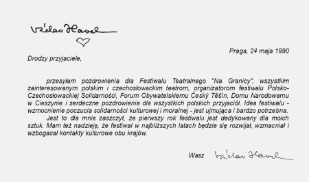 1990 | – polska wersja listu Václava Havla do organizatorów pierwszego festiwalu